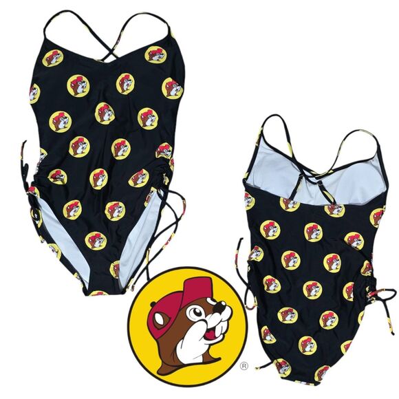 Buc-ee's Black Yellow Red Logo One Piece Swimsuit Size Large NWT - Picture 5 of 5